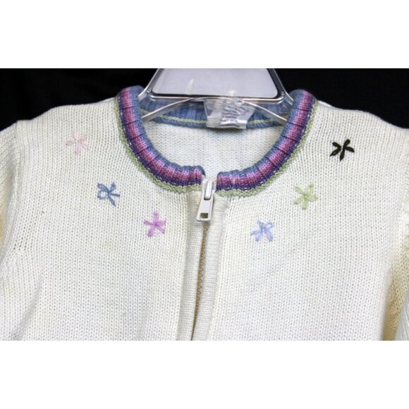 NWT 2005 Gymboree Winter Princess Zip Cardigan Sweater White Flower Stripes Chev - Picture 5 of 6